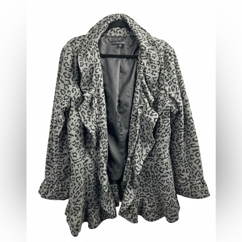 Sandro Gray Leopard Print Teddy Jacket